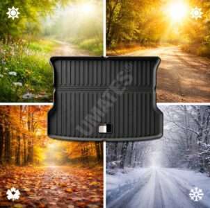 Bagagerumsmåtte til bil med UVShield™ og FlexAccess™ vist i forår, sommer, efterår og vinter – helårsbeskyttelse