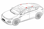 Monteringspunkter til tagbøjler på XPeng G6 2023–2027 markeret på taget