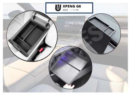 Modeltilpassede opbevaringsindsatser til Xpeng G6 2023 og nyere med aflægningsbakke til armlæn, central midterkonsol og bag hovedskærmen