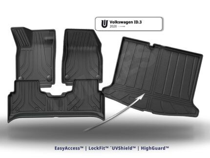 VW ID.3 alleårgange Bilmåtter til kabin og bagagerum pakketilbud original miljøvenlig og lugtfri TPE gummi – Lav pris eksklusiv produceret af Umates Danmark