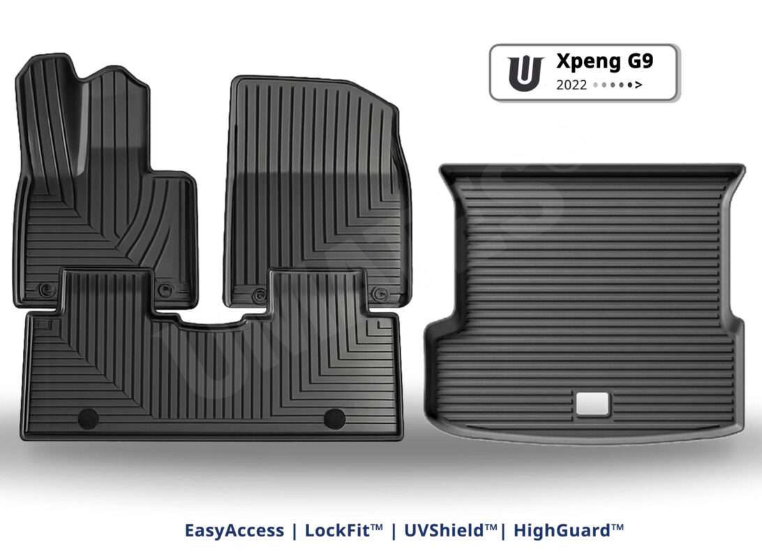 UMATES sæt af bilmåtter i gummi til Xpeng G9 2022– kabinemåtter – bagagerumsmåtter beskytter-mod-skidt og snavs og nem rengøring – formstøbt til beskyttelse af G9