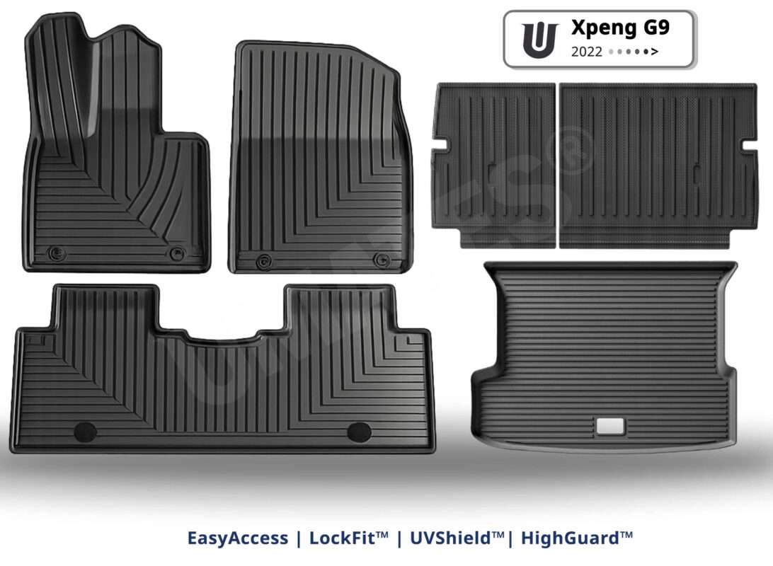 UMATES sæt af bilmåtter i gummi til Xpeng G9 2022 og nyere – kabinemåtter – bagagerum – måttepaneler til ryg -skidt og snavs og nem rengøring – formstøbt til beskyttelse af G9