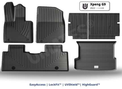 UMATES sæt af bilmåtter i gummi til Xpeng G9 2022 og nyere – kabinemåtter – bagagerum – måttepaneler til ryg -skidt og snavs og nem rengøring – formstøbt til beskyttelse af G9