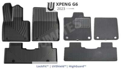 UMATES 6 dele bilmåtter til Xpeng G6 2023 med gummi og velour – komplet helårssæt