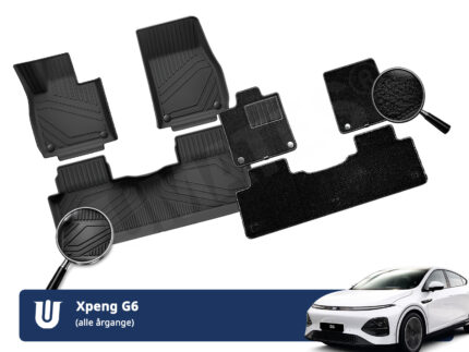 UMATES 6 dele bilmåtter til Xpeng G6 2023 med gummi og velour – komplet helårssæt