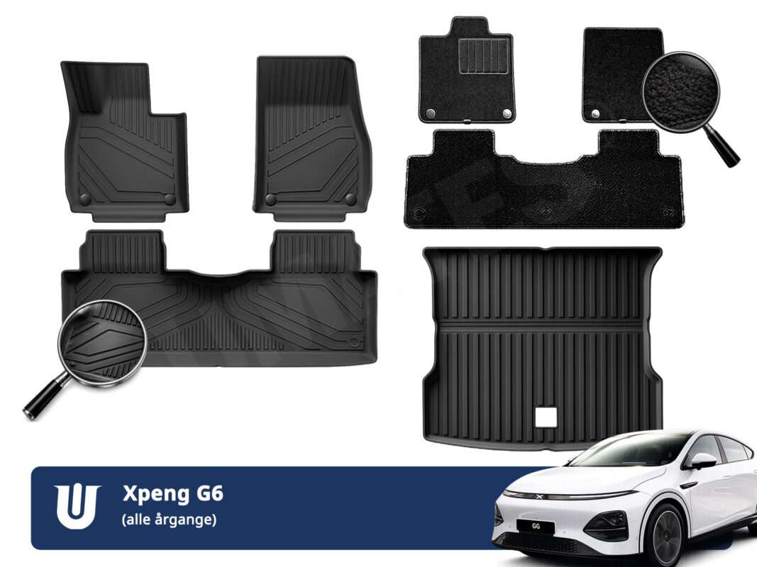 Komplet måttesæt med velour og gummimåtter til Xpeng G6 - Både kabine og bagagerum
