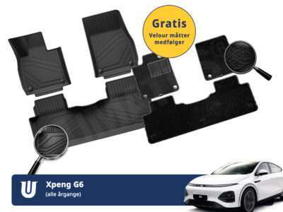 Xpeng G6 måttesæt med både velour og gummimåtter til kabinen