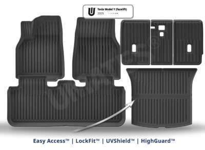 UMATES sæt af bilmåtter i gummi til Tesla model Y (Juniper)– kabinemåtter – bagagerum – måttepaneler til ryg -skidt og snavs og nem rengøring – formstøbt til beskyttelse af G6