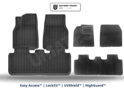 UMATES 6 bilmåtter til Tesla model Y (Juniper) med gummi og velour – komplet helårssæt