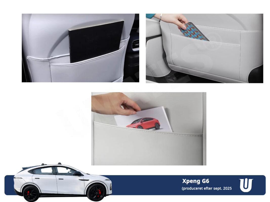 Sædebeskyttelsen til Xpebg G6 har opbevaringslommer til passagerenes ejendele.