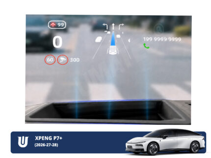 Xpeng P7+ Produktbilledet illustreret en Xpeng P7+ montereret med ramme og beskyttelseglas til Head Up Display