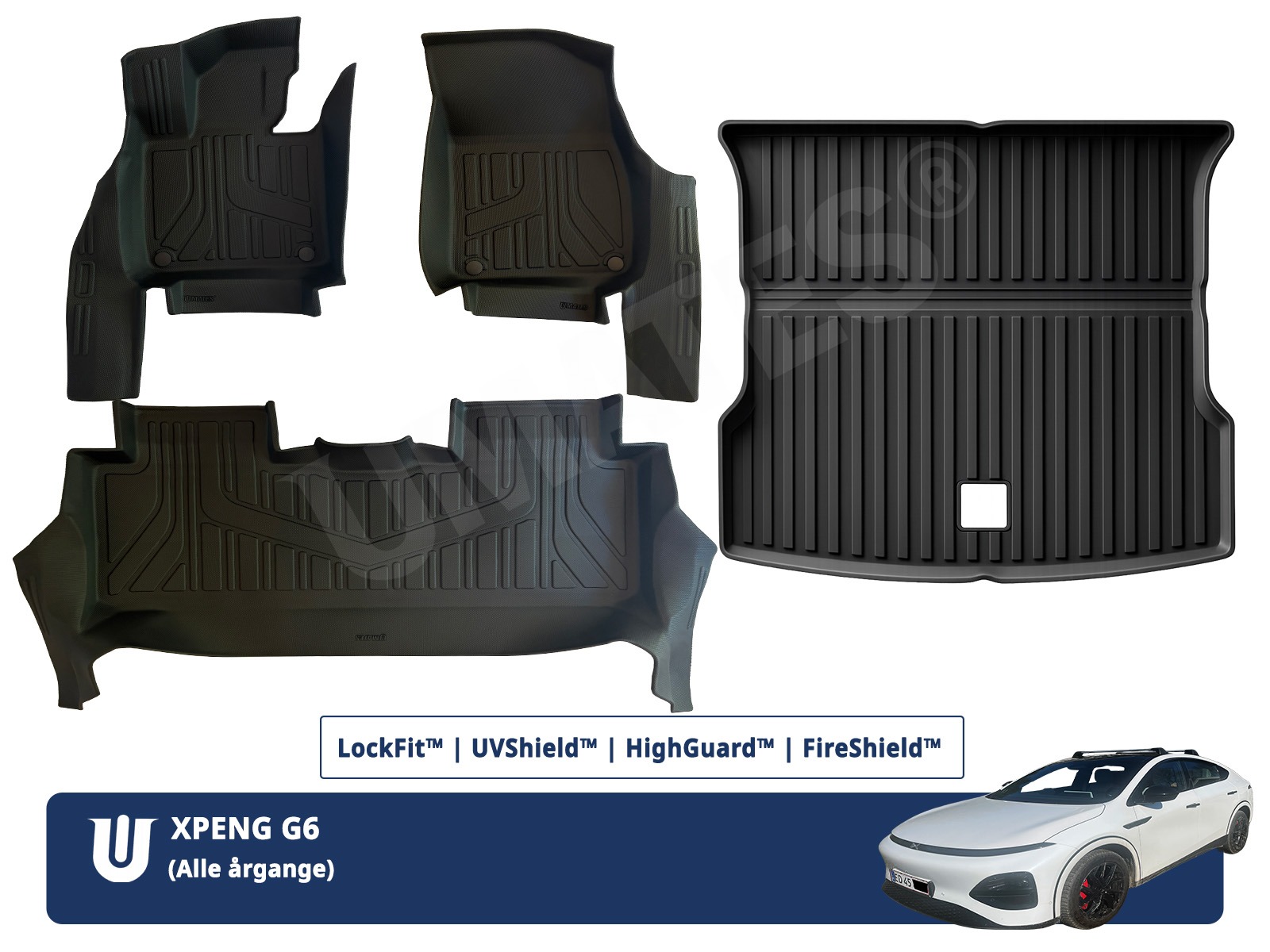 Xpeng G6 pakketilbud med WingMats™, hvor du får 3 kabinemåtter og bagagerumsmåtte